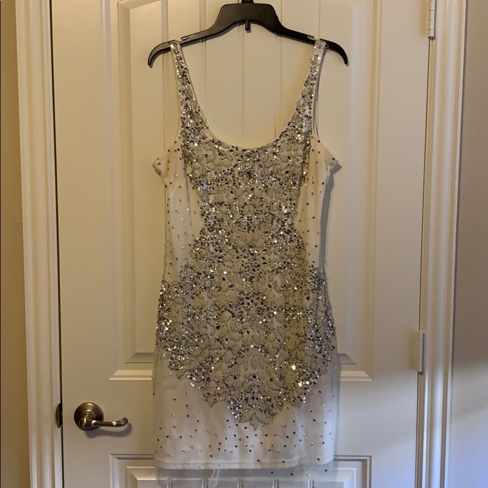 White sequin/beaded dress by Adrianna Papell